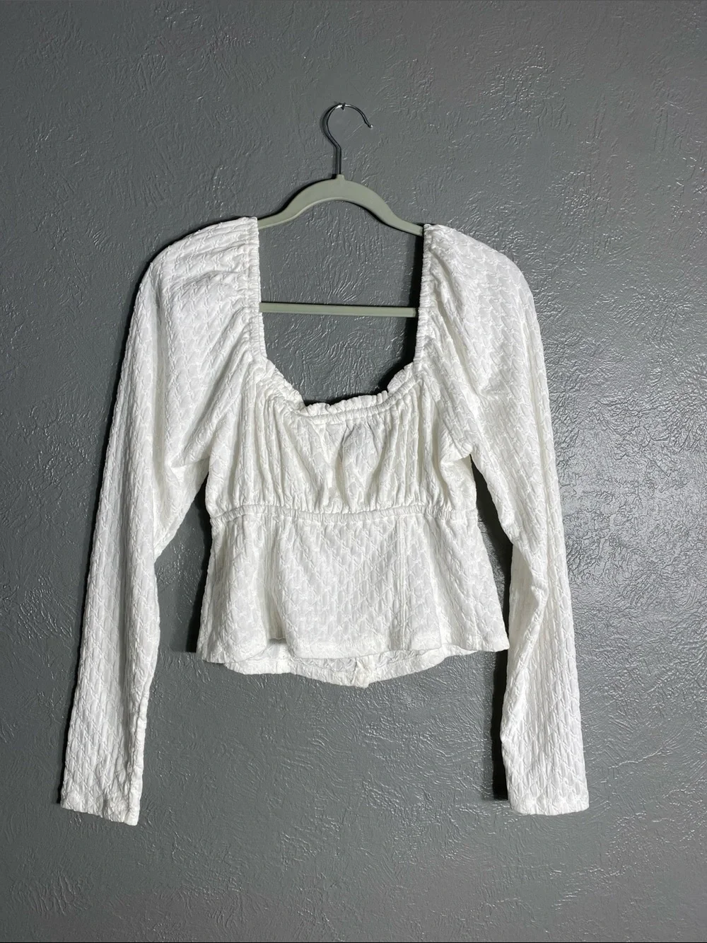 Free People Peasant Crop Top XL Ivory Square Neck Textured Milkmaid Blouse